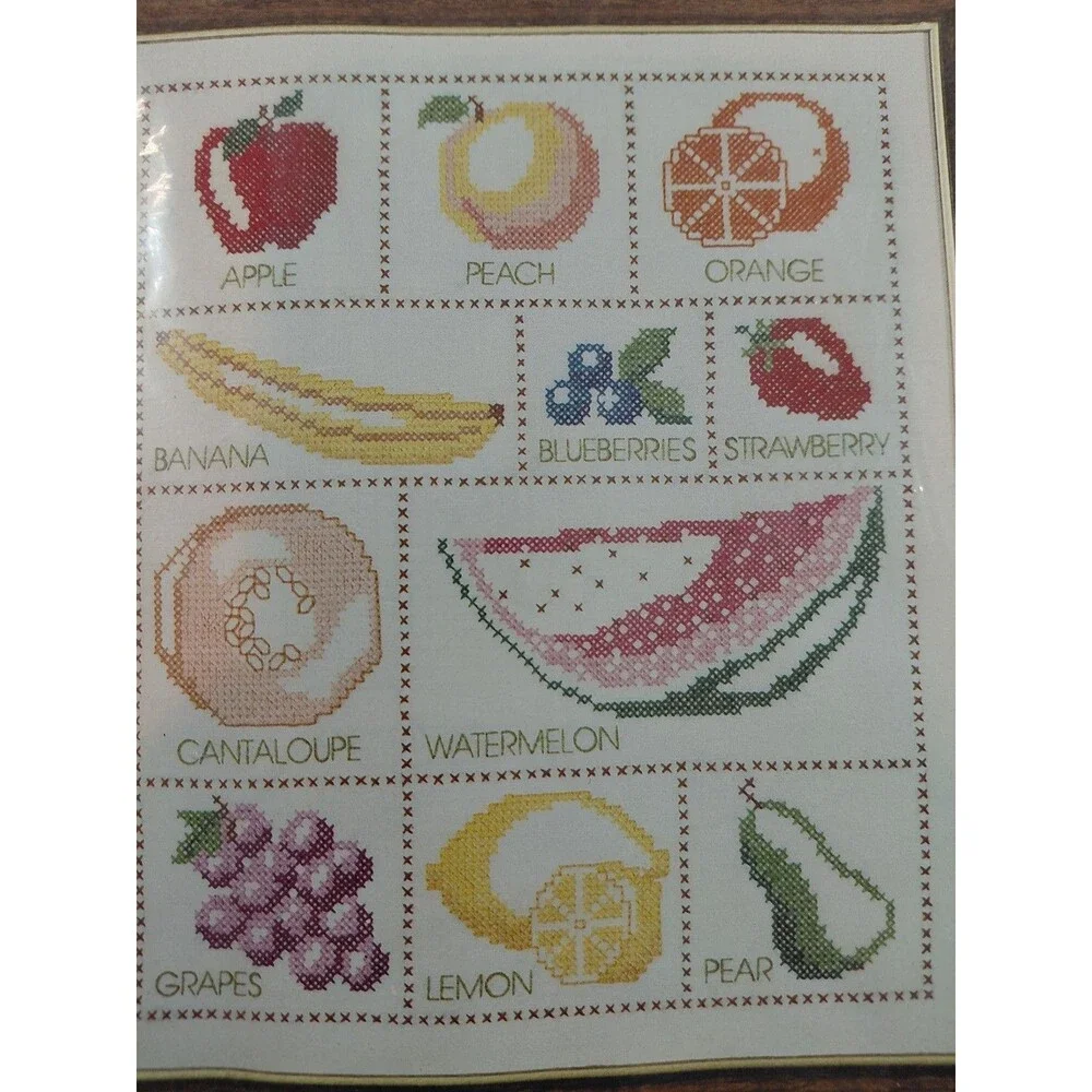 Vintage Needles 'n Hoops NO. 323 Fruit Salad Sampler Cross Stitch Kit NEW Sealed